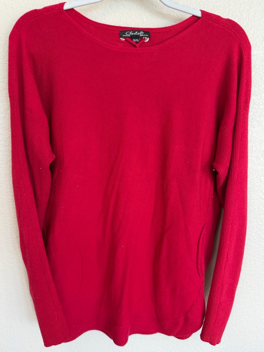 CHARLIE B Red Scoop Neck Crew Sweater